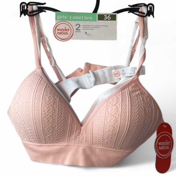 NWT Wonder Nation T-Shirt Bra 2 pk Light Pink and White Girls Size 36/XL - Picture 1 of 7